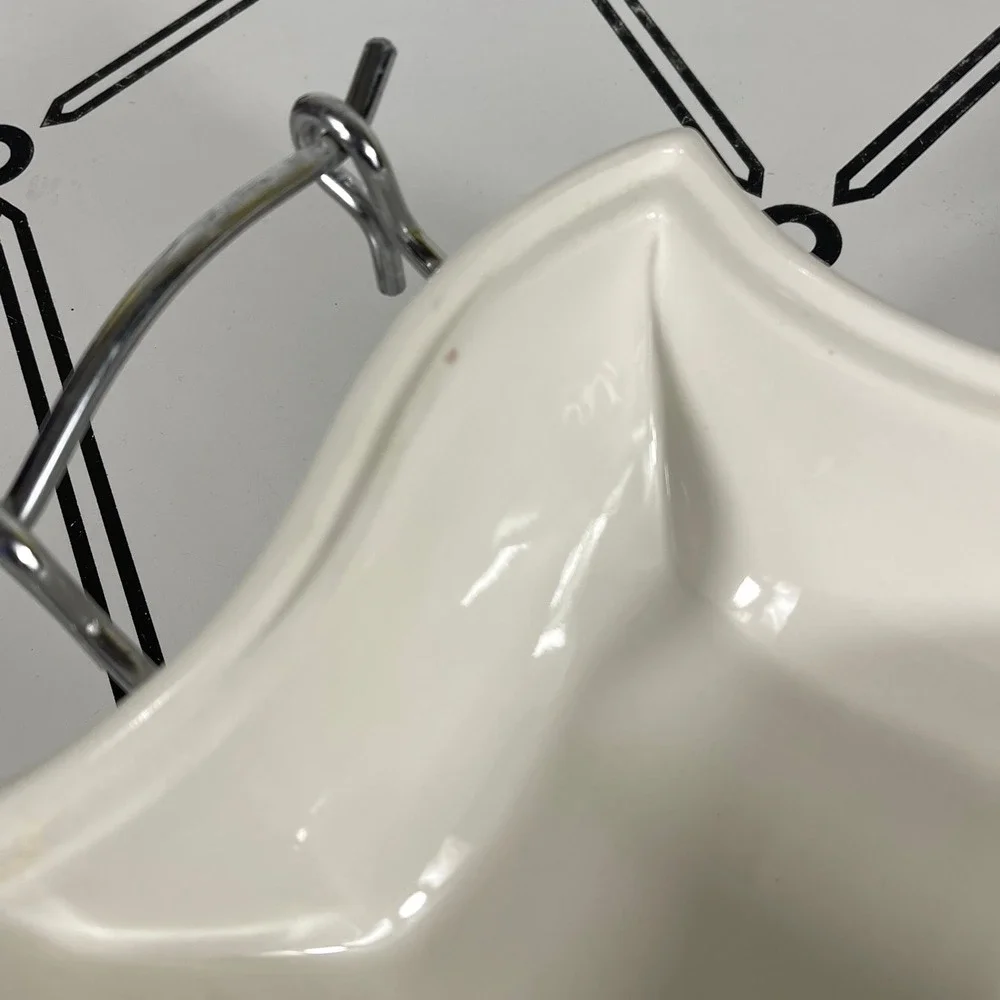 Godinger 1 QT Covered‎ Porcelain Baker w Chrome Warmer Stand White Vintage